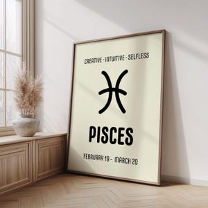 Pisces Zodiac Print, Astrology Star Sign Poster, Pisces Zodiac Star Sign Gifts, Horoscope Wall Art, January Birthday Gift, February Gift