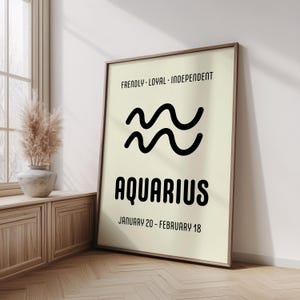 Aquarius Zodiac Print, Astrology Star Sign Poster, Aquarius Zodiac Star Sign Gifts, Horoscope Wall Art, January Birthday Gift, February Gift