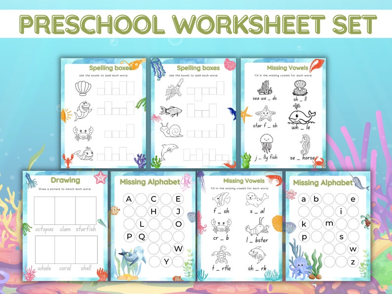 Preschool Worksheets Under The Sea Printable Set image 4