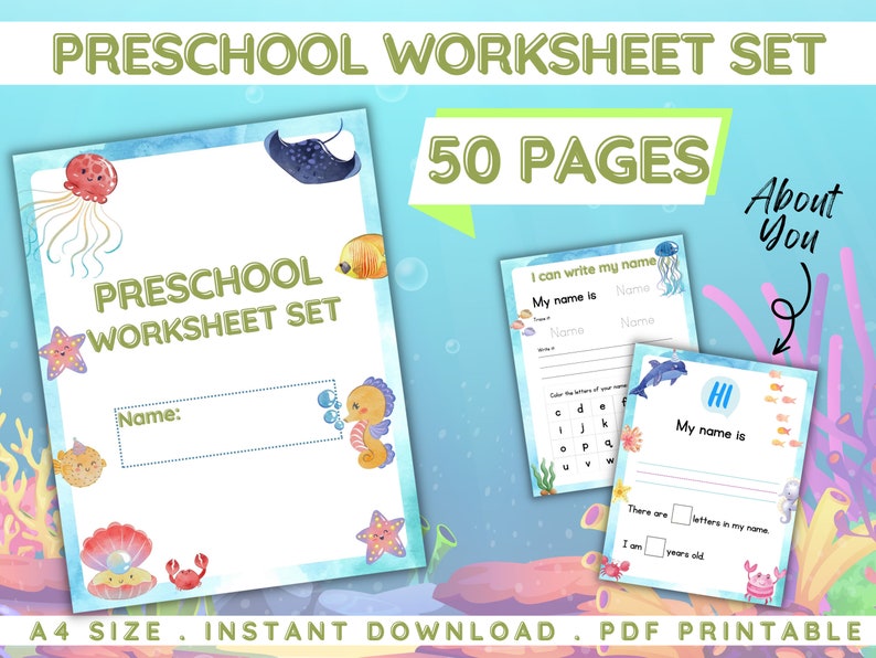 Preschool Worksheets Under The Sea Printable Set image 1