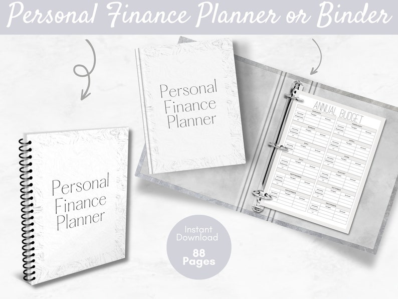 Personal Finance Planner Black White Theme Printable 88 Pages image 1