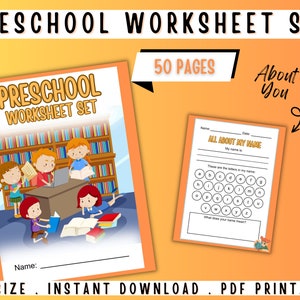 Preschool Worksheet Set Printable Orange Theme imagem 1