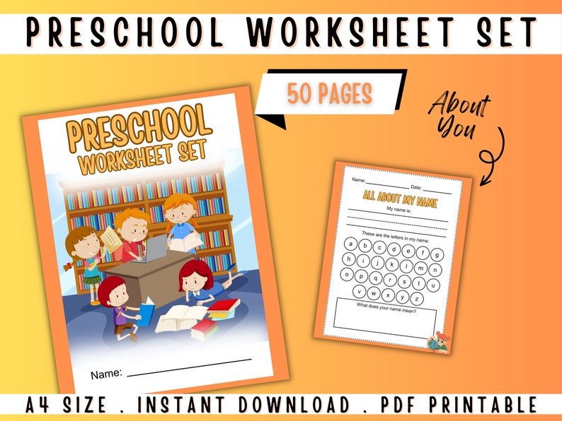 Preschool Worksheet Set Printable Orange Theme imagem 1