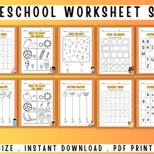 Preschool Worksheet Set Printable Orange Theme imagem 4