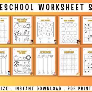 Ensemble de feuilles de travail préscolaires Thème orange imprimable image 4