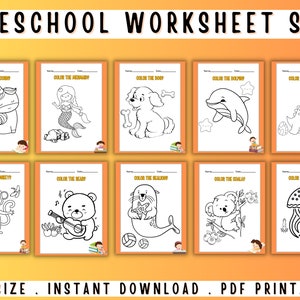 Preschool Worksheet Set Printable Orange Theme imagem 5