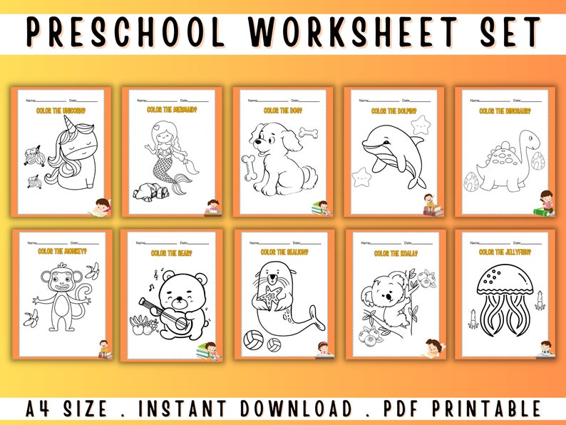 Preschool Worksheet Set Printable Orange Theme 画像 5