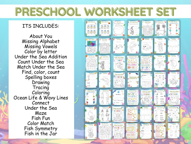 Preschool Worksheets Under The Sea Printable Set image 2