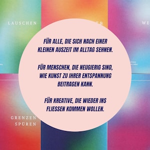 May include: A collection of colorful book covers with a gradient design. The covers feature text in German, with a central pink circle containing additional text. The color palette includes shades of pink, blue, green, and orange.