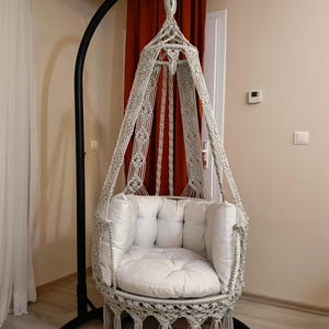 Macrame Swing Chair, Boho Hanging Chair, Handmade Hanging Egg Chair, Indoor Swing Seat, Reading Chair, Bohemian Home Decor, gift swing