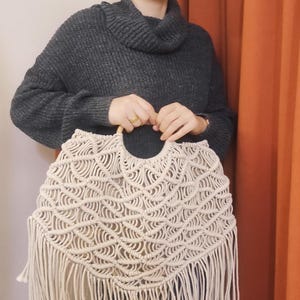 Handmade Macrame Tote Bag: Boho Cotton Knit Shoulder Bag