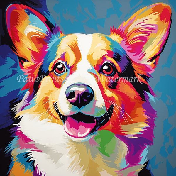 Corgi Pop and Abstract Digital Art Set of Two, Printable Wall Art, Livingroom, Digital File Instant Download, Corgi dog owner mom dad