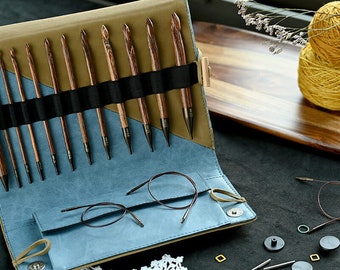KNITPRO GINGER "Regal" TUNISIAN Afghan Crochet Hook Set - with premium Case in Denim and Biege Color Combination (31286) Knitters pride