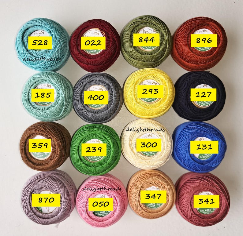 16pc ANCHOR MERCER COTTON Crochet Balls 20GMs each, for Lace crafts like Crochet, Tatting, Knitting and Hairpin lace image 2