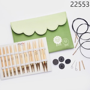 Knitpro BAMBOO DELUXE INTERCHANGEABLE Circular Needle Set with 24K Gold Plated Brass Connectors (22553)