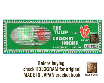 Set of 12 TULIP Steel Crochet Hooks for fine lace in ASSORTED size - Made in Japan - High Quality Gold Plated Tip
