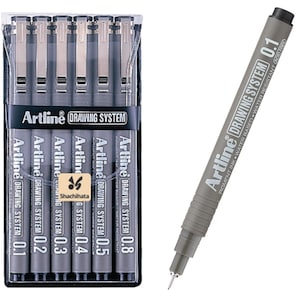 Artline Drawing Fine liner Pen | Acid Free Pen | Water Based Ink | Technical Drawing Pens For Drafting, Illustrating, Mandala Art | Set Of 6