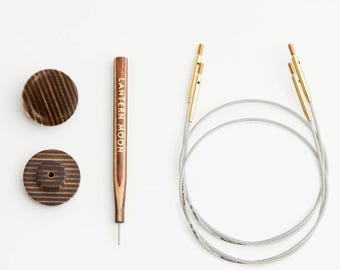 Set Ferri Circolari Intercambiabili Indigo Wood Short - Punta 5cm, Spessore 3-6mm Con Borsa Jeans - Foto 3