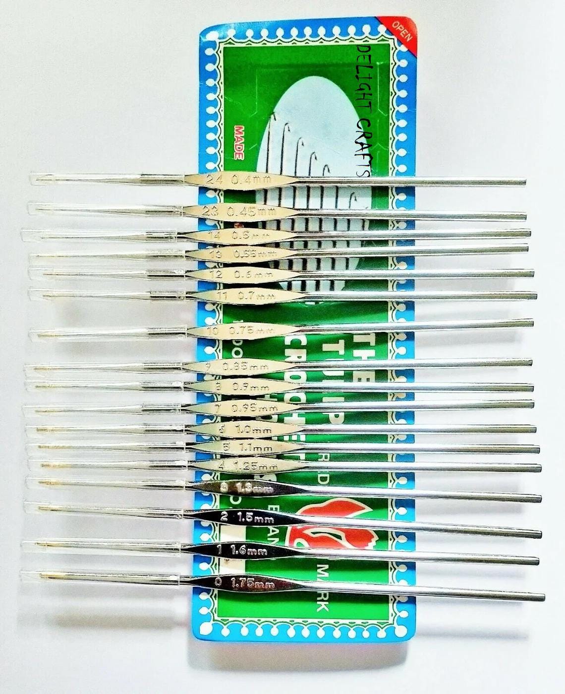 Set of 17 TULIP Steel Crochet Hooks for Fine Lace Size 0/1.75mm to