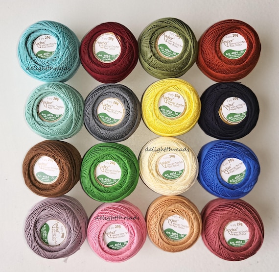 16pc ANCHOR MERCER COTTON Crochet Balls 20GMs each,  for Lace crafts like Crochet, Tatting, Knitting and Hairpin lace