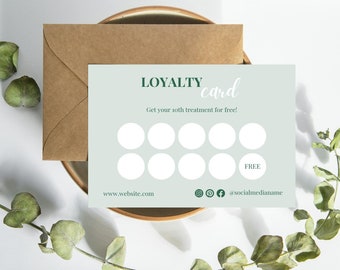 Green Loyalty Business Card, Beauty Loyalty Cards, Points Card, Editable Rewards Card, Customer Stamp Card, Canva Template Loyalty Card