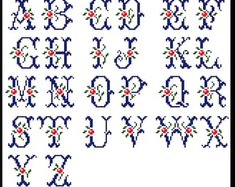 Floral Cross Stitch Alphabet Pattern: A-Z Font (PDF Instant Download) #6G3DE