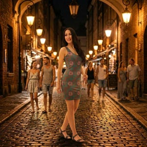 Vestido ajustado all over para verano  con diseño  geométrico moderno con colores de moda.