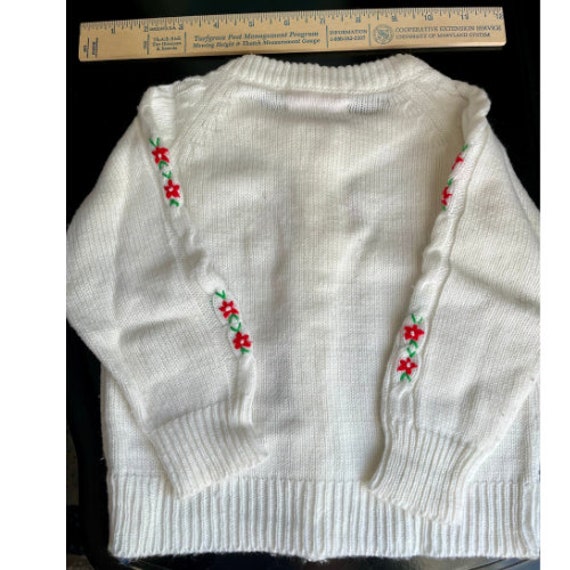 70s Babycrest Baby Cardigan with Red Flowers | 24… - image 2