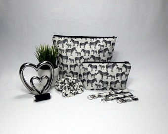 Zebra Gift Set including Make up bag, Wash bag, Wristlets(Key Fobs) and Scrunchies