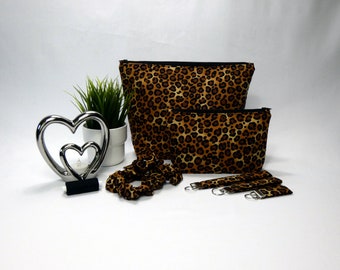 Leopard Print Gift Set including Make up bag, Wash bag, Wristlets(Key Fobs) and Scrunchies