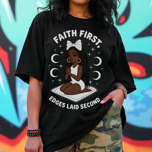 Black Woman Shirt - Melanin Glow Tee, Afrocentric Queen Shirt, Faith Poppin Christian T-Shirt, Black Girl Magic Prayer Tee, God Lover Gift