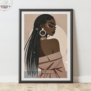 Schwarze Geschichte Monat Matte Poster, natürliche Haar Zöpfe, Afro Frau Wandkunst, Afrocentric Souvenir Geschenk, Geschenke, Black-Owned Geschenke, Afroamerikaner