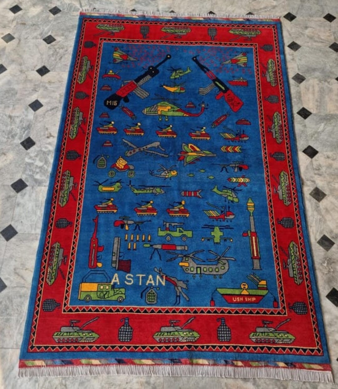 Handmade Afghan Trabal Rug Pictorial War Rug Pure Soft Wool War Rug ...