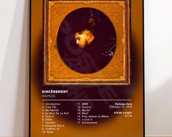 Album Poster Sincerely by Hamza, rap posters, album cover, album wall art, custom album poster, rapper poster, French rap