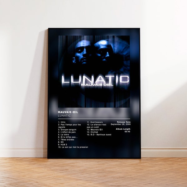 Album Poster Mauvais Oeil de Lunatic, rap posters, album cover, album wall art, custom album poster, rapper poster, rap francais