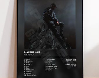 Album Poster Diamant Noir by Werenoi, rap posters, album cover, album wall art, custom album poster, rapper poster, French rap