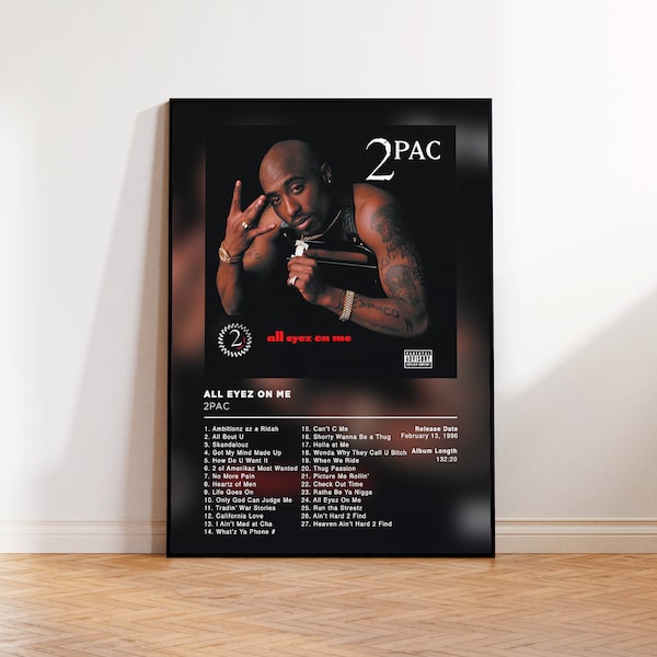 Album Poster All Eyez On Me by 2Pac, rap posters, album cover, album wall art, custom album poster, rapper poster