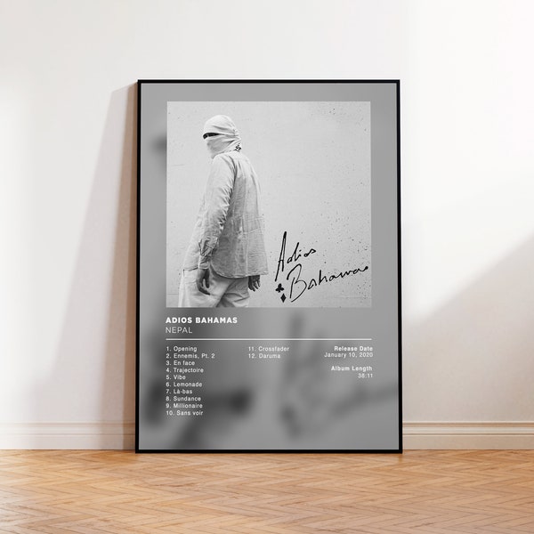 Album Poster Adios Bahamas de Nepal, rap posters, album cover, album wall art, custom album poster, rapper poster, rap francais