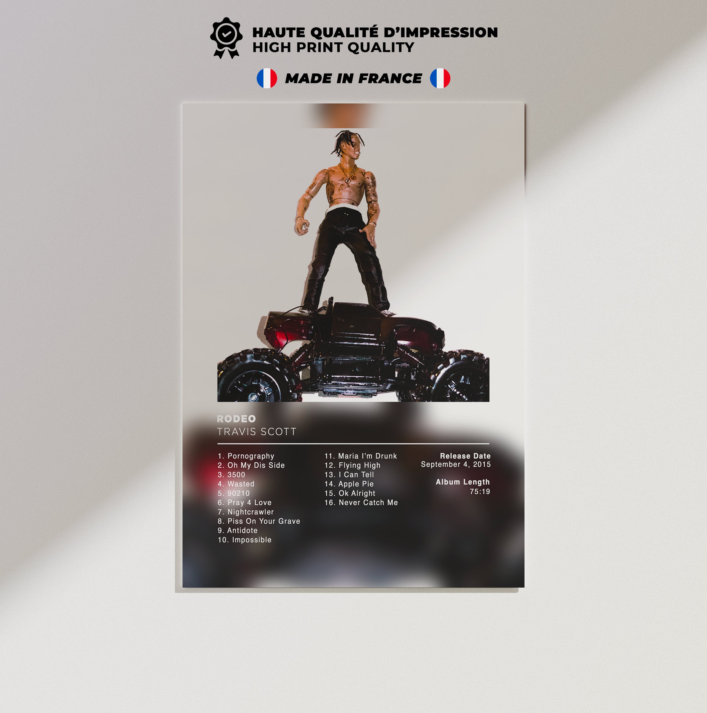 BSapp Travis Scott Rodeo - Poster su tela con copertina dell'album, decorazione per camera da letto, sport, ufficio, stanza, regalo, 30 x 45 cm