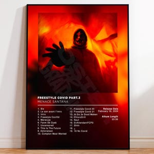 Poster dell'album Freeystyle Covid Part.3 di Menace Santana, poster rap, copertina dell'album, grafica murale dell'album, poster dell'album personalizzato, rap francese