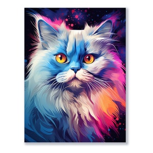 Farbenprächtige Katze - Poster, Wandkunst für Wohnzimmer, Schlafzimmer als Leinwand, Poster mit Bilderrahmen oder Aludruck