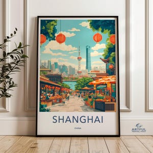 Shanghai Wall Art, China Print, Cityscape Art, Chinese Lanterns, Oriental Pearl Tower, Travel Poster, Asian Decor, Urban Landscape, Art