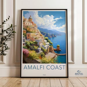 Amalfi Coast Wall Art Print, Italy Scenic Poster, Coastal Landscape, Italian Riviera Artwork, Travel Decor, Mediterranean Seascape