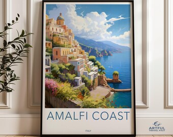 Amalfi Coast Wall Art Print, Italy Scenic Poster, Coastal Landscape, Italian Riviera Artwork, Travel Decor, Mediterranean Seascape