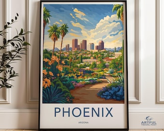 Phoenix Arizona Wall Art, wydruk miejski, krajobraz pustyni, wystrój południowo-zachodni, plakat podróżniczy, wystrój domu, sztuka ogrodu botanicznego