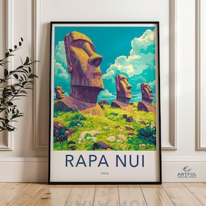 Rapa Nui Moai Statues Wall Art, Easter Island Chile Poster, Vibrant Moai Prints, Large Wall Decor, Colorful Easter Island Art