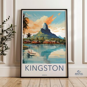 Kingston Wall Art Print, Jamaica Travel Poster, Vintage Style Caribbean Decor, Tropical Vacation Artwork, Retro Souvenir Illustration