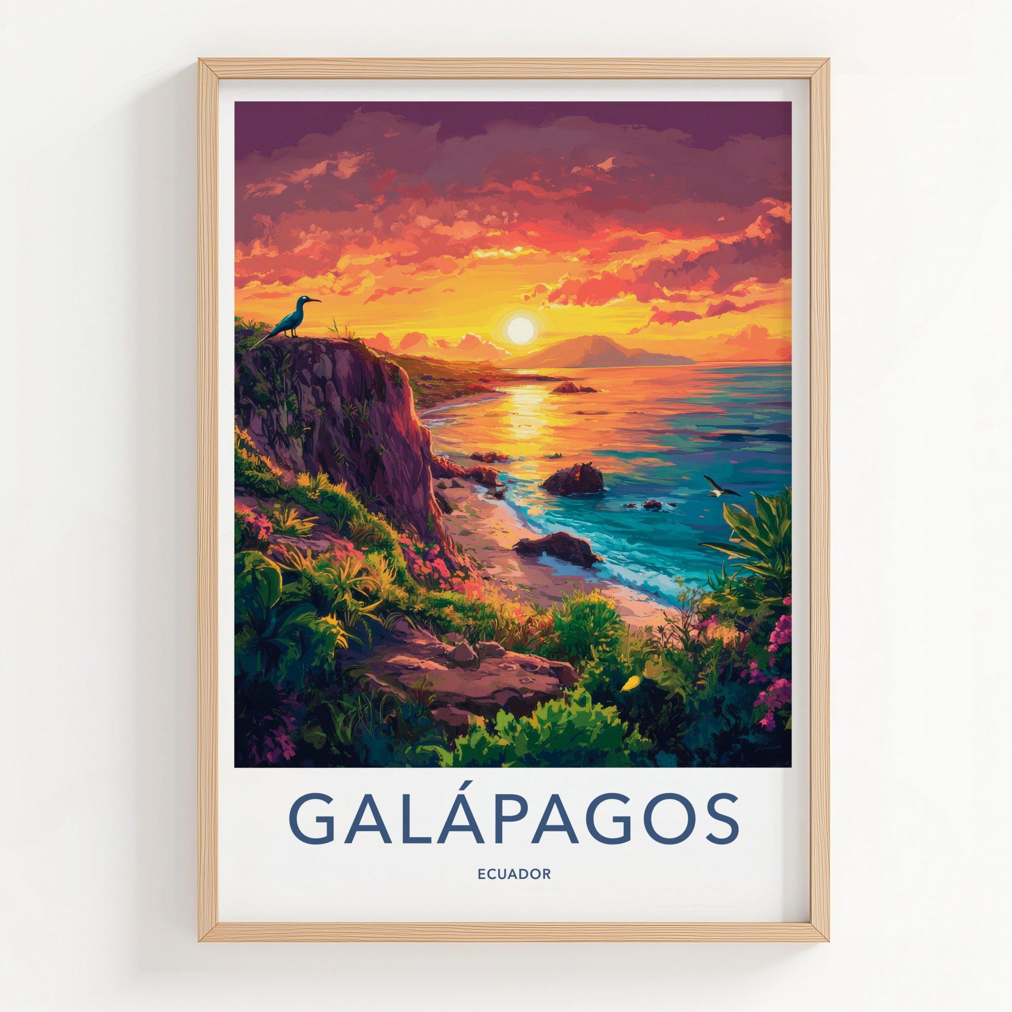 Galapagos Islands Sunset Wall Art, Ecuador Coastal Landscape Print