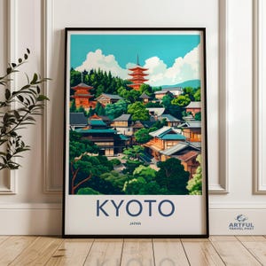 Vintage Kyoto Japan Wall Art Print, Colorful Japanese Cityscape Poster, Retro Travel Decor, Scenic Asian Landscape Artwork, Home Decor