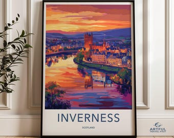 Inverness Wall Art, Scotland Cityscape Print, Colorful Sunset Artwork, Home Decor, Travel Poster, Vibrant Scene, Landscape Art